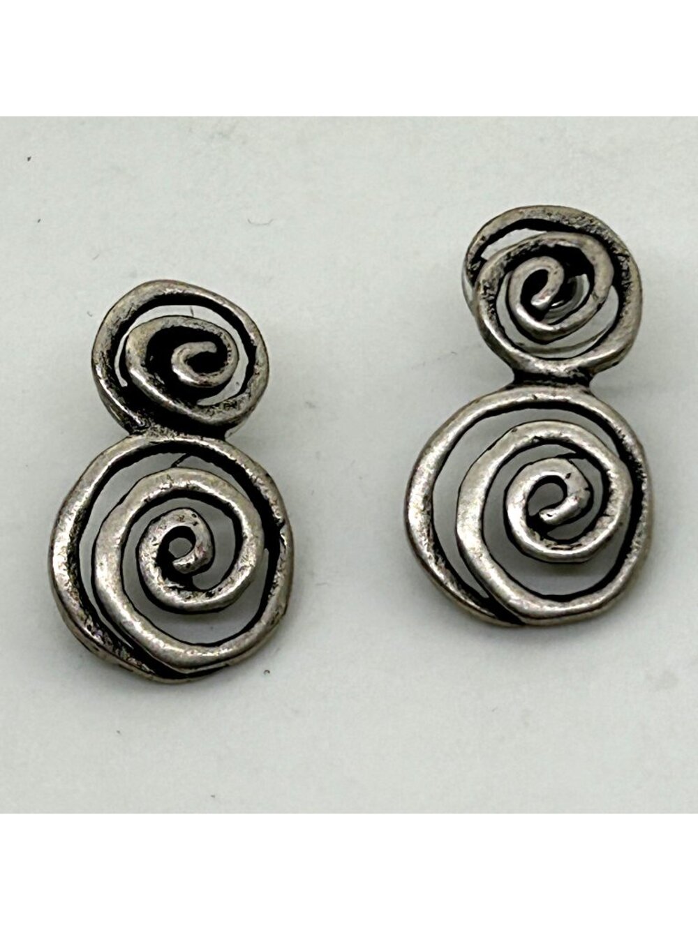 Vintage Silver-tone Earrings Double Spiral Drop Dangle Stud Bohemian